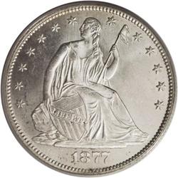 1877-CC 50C MS64 PCGS. WB-104. The bases of the 7s in