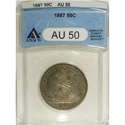 1887 50C AU50 ANACS. Ice-blue and pale tan adorn this
