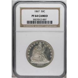 1867 50C PR64 Cameo NGC. Light almond-gold toning grac