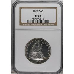 1876 50C PR63 NGC. Type One Reverse. Open Bud. On the