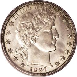 1897-O 50C MS63 PCGS. A early Barber half semikey issu