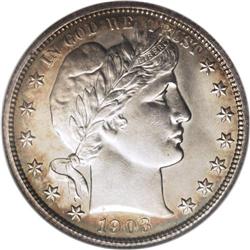 1903-S 50C MS64 NGC. Golden-brown borders frame cream-