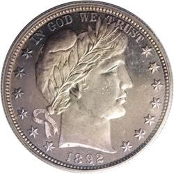 1892 50C PR67 PCGS. Extraordinary fuchsia toning near