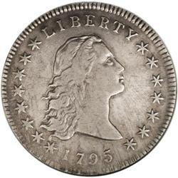1795 S$1 Flowing Hair, Three Leaves--Cleaned--ANACS. V