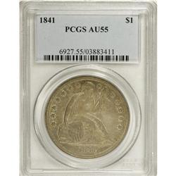 1841 S$1 AU55 PCGS. Soft green-gold and cloud-gray pat