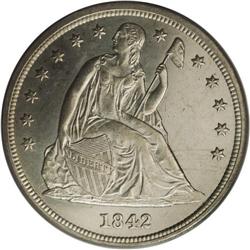 1842 S$1 MS62 PCGS. Among No Motto Seated dollars, the