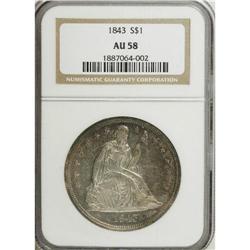 1843 S$1 AU58 NGC. Breen-5429. All four digits in the