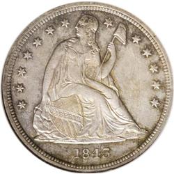 1843 S$1 MS63 NGC. The shortage of domestic silver, lo