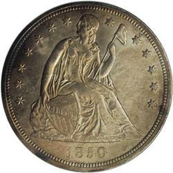 1850 S$1 MS60 NGC. This evenly struck and satiny repre