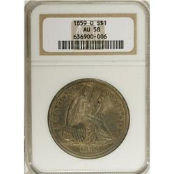1859-O S$1 AU58 NGC. Russet-brown and aqua-blue toning
