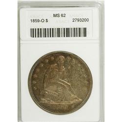 1859-O S$1 MS62 ANACS. This mildly prooflike No Motto