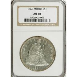 1866 S$1 Motto AU58 NGC. All four date digits are ligh