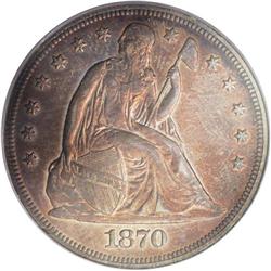 1870-CC S$1 AU50 PCGS. Variety 1-D. Rich apricot patin