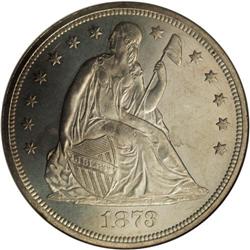 1873 S$1 MS62 Prooflike NGC. A reflective example of t