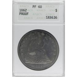 1862 S$1 PR60 ANACS. As sharply struck as one could ev