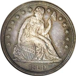 1869 S$1 PR63 NGC. A plentiful mintage of business str