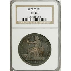 1875-CC T$1 AU58 NGC. Type Two Reverse. Dove-gray and
