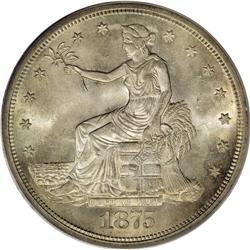 1875-S T$1 MS64 PCGS. Light gold, powder-blue, and dov