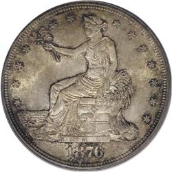 1876 T$1 MS64 PCGS. Type One obverse, Type Two reverse