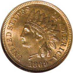 1869 1C MS66 Red and Brown NGC. Considerable mint lust