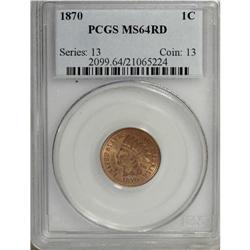 1870 1C MS64 Red PCGS. Bold N in ONE. A brick-red and
