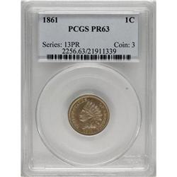 1861 1C PR63 PCGS. Well struck with mildly reflective
