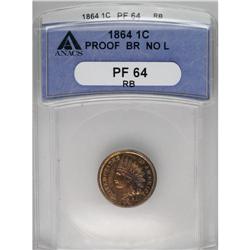 1864 1C Bronze No L PR64 Red and Brown ANACS. The stri