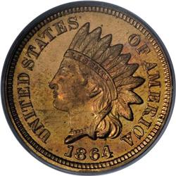 1864 1C Bronze No L PR64 Red PCGS. A few tiny specks o