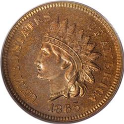 1865 1C PR64 Red Cameo PCGS. Plain 5. The brick-red ce