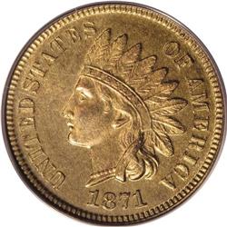 1871 1C PR65 Red PCGS. Shallow N in ONE. Light olive-g