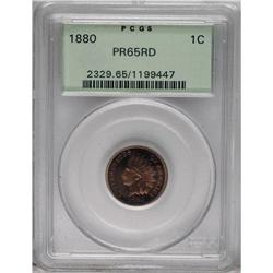 1880 1C PR65 Red PCGS. Rich toning and a splendid stri