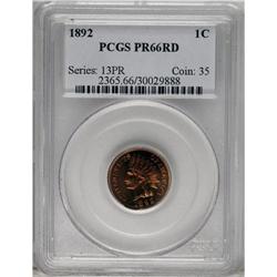 1892 1C PR66 Red PCGS. Vivid cherry-red and mint-green
