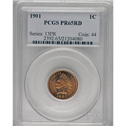 1901 1C PR65 Red PCGS. Snow-PR1. Strong repunching is