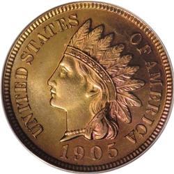 1905 1C PR66 Red PCGS. Cherry-red dominates the right