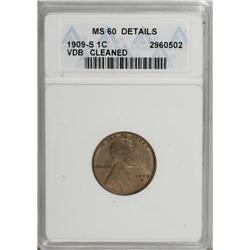 1909-S VDB 1C --Cleaned--ANACS. MS60 Details. A precise