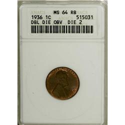 1936 1C Doubled Die Obverse Type Two MS64 Red and Brow