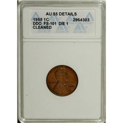 1955/55 1C Doubled Die Obverse--Cleaned--ANACS. AU55 D