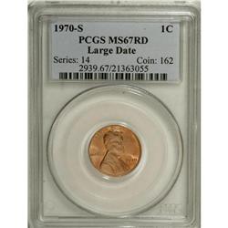 1970-S 1C Large Date MS67 Red PCGS. Pleasing mint-red,