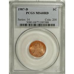1987-D 1C MS68 Red PCGS. Blazing luster illuminates th
