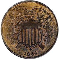 1864 2C Small Motto MS64 Red and Brown PCGS. Issued fo