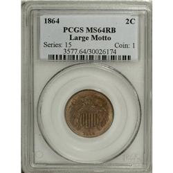1864 2C Large Motto MS64 Red and Brown PCGS, light gol
