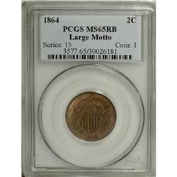 1864 2C Large Motto MS65 Red and Brown PCGS. Satin lus