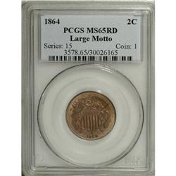 1864 2C Large Motto MS65 Red PCGS. Rose-tinged centers