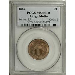 1864 2C Large Motto MS65 Red PCGS. The blushes of fire