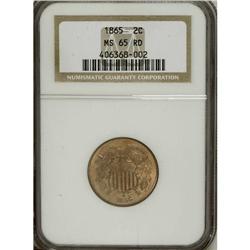 1865 2C MS65 Red NGC. Plain 5. KF-P16-RPD. The 18 in t