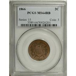 1866 2C MS64 Red and Brown PCGS, essentially free from
