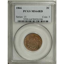1866 2C MS64 Red PCGS, evenly struck, pumpkin-gold wit