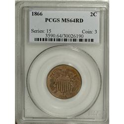 1866 2C MS64 Red PCGS, yellow-gold with lime tints nea