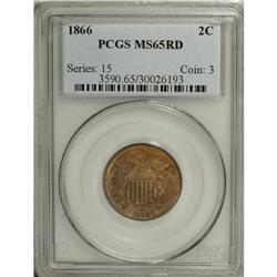 1866 2C MS65 Red PCGS. Vivid peach-gold dominates, alt