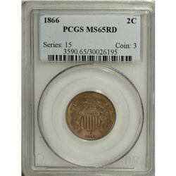 1866 2C MS65 Red PCGS. This attentively struck Gem is